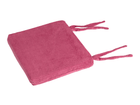 Das KraftKids Sitzkissen für Stühle aus Breitcord ist quadratisch, rosa, hat zwei Paar Stoffbänder auf einer Seite und einen abnehmbaren Bezug - präsentiert auf weißem Hintergrund.