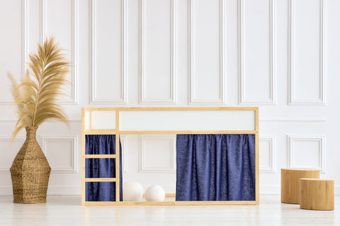 Hoogslapergordijnenset 2+1 linnen blauw donkerblauw geschikt voor Kura bed