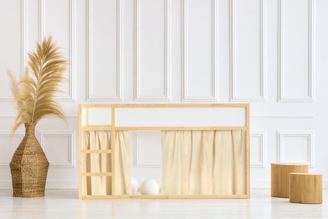 Hochbettvorhänge Set 2+1 Musselin beige Glitzer passend für Kura Bett