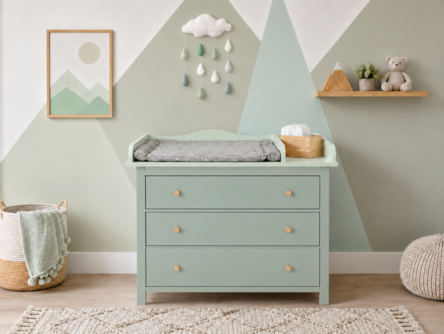 Aankleedopzet voor commode voor HEMNES-commode met 3 laden – XXL, pastelgroen, met vakverdeler – aankleedoppervlak 78 × 78 cm