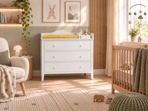 Aankleedopzet voor commode voor GULLABERG-commode met 3 laden – XXL, wit, met vakverdeler – aankleedoppervlak 78 × 78 cm
