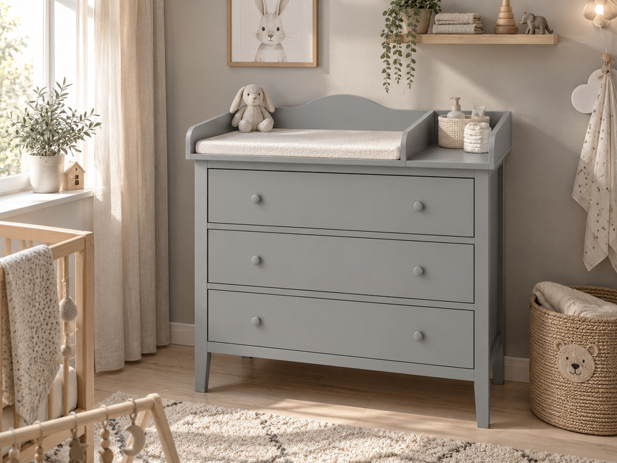 Aankleedopzet voor commode voor GULLABERG-commode met 3 laden – XXL, grijs, met vakverdeler – aankleedoppervlak 78 × 78 cm