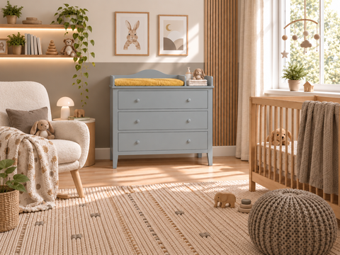 Aankleedopzet voor commode voor GULLABERG-commode met 3 laden – XXL, grijs, met vakverdeler – aankleedoppervlak 78 × 78 cm