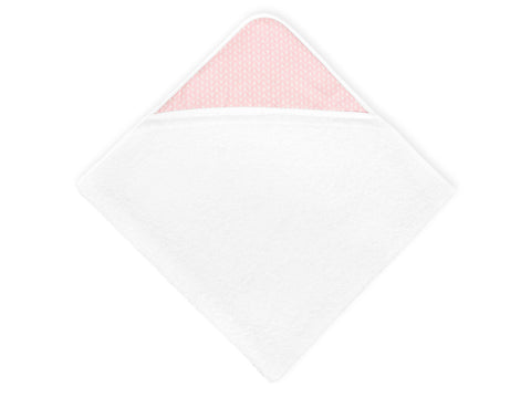 Handdoek met capuchon kleine blaadjes roze op wit