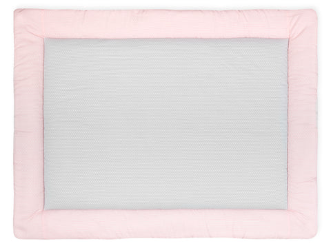 Krabbeldecke kleine Blätter hellgrau auf Weiß kleine Blätter rosa auf Weiß