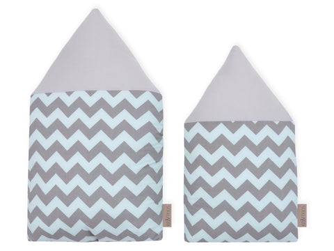 Stoffen huis effen grijze chevron lichtgrijs en mint