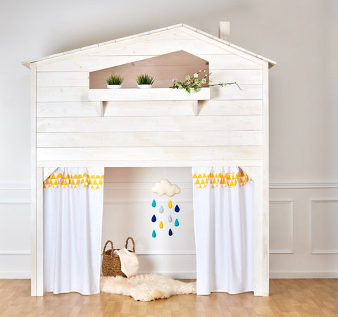 Hochbettvorhänge Uniweiss gelbe Dreiecke