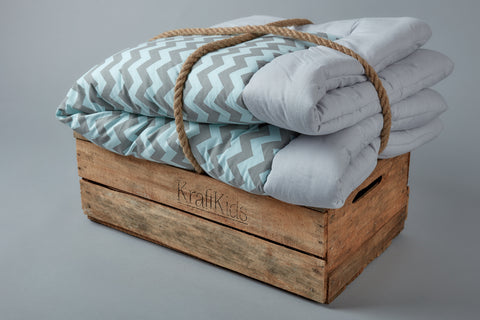 Boxkleed effen grijs chevron lichtgrijs en mint