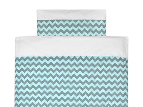 Beddengoedset effen witte chevron, lichtgrijs en mint