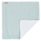 Die KraftKids Wickelunterlage Musselin mint Pusteblumen besteht aus hellgrünem Musselin mit weißem Pusteblumen-Print, weichem weißen Futter und Einfassung. Eine gefaltete Ecke offenbart das Innenleben - ideal als kuschelige Wickelauflage oder wasserundurchlässige Unterlage unterwegs.